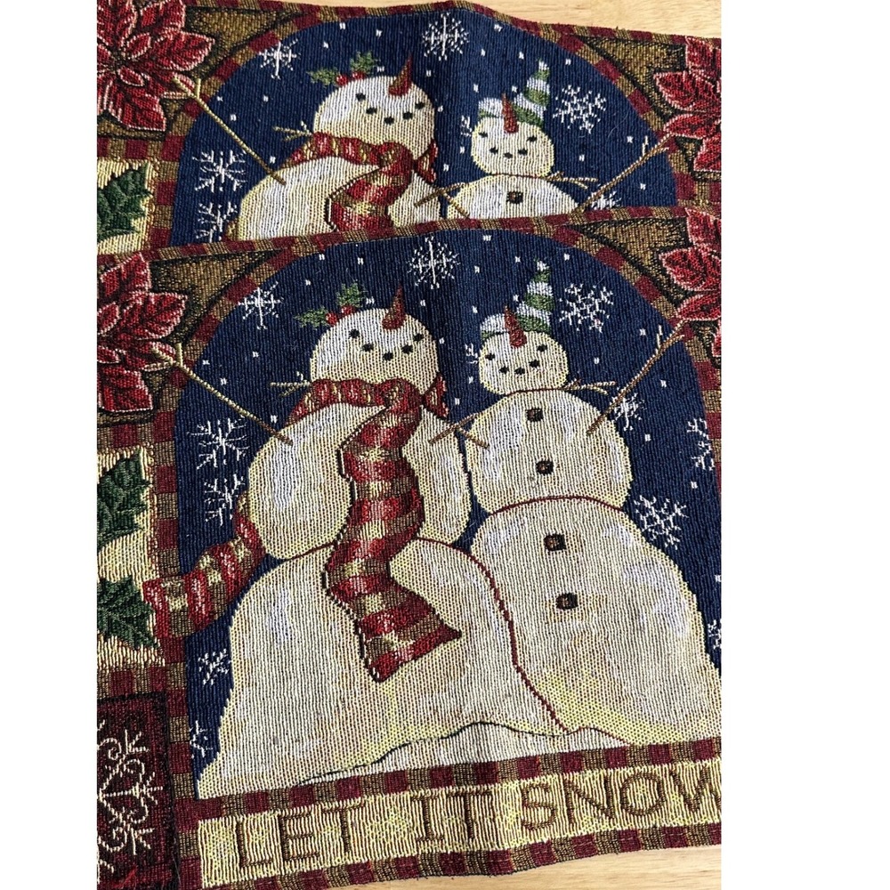 Set of 2 Christmas Snowman Tapestry Placemats Let It Snow Holiday Winter Decor